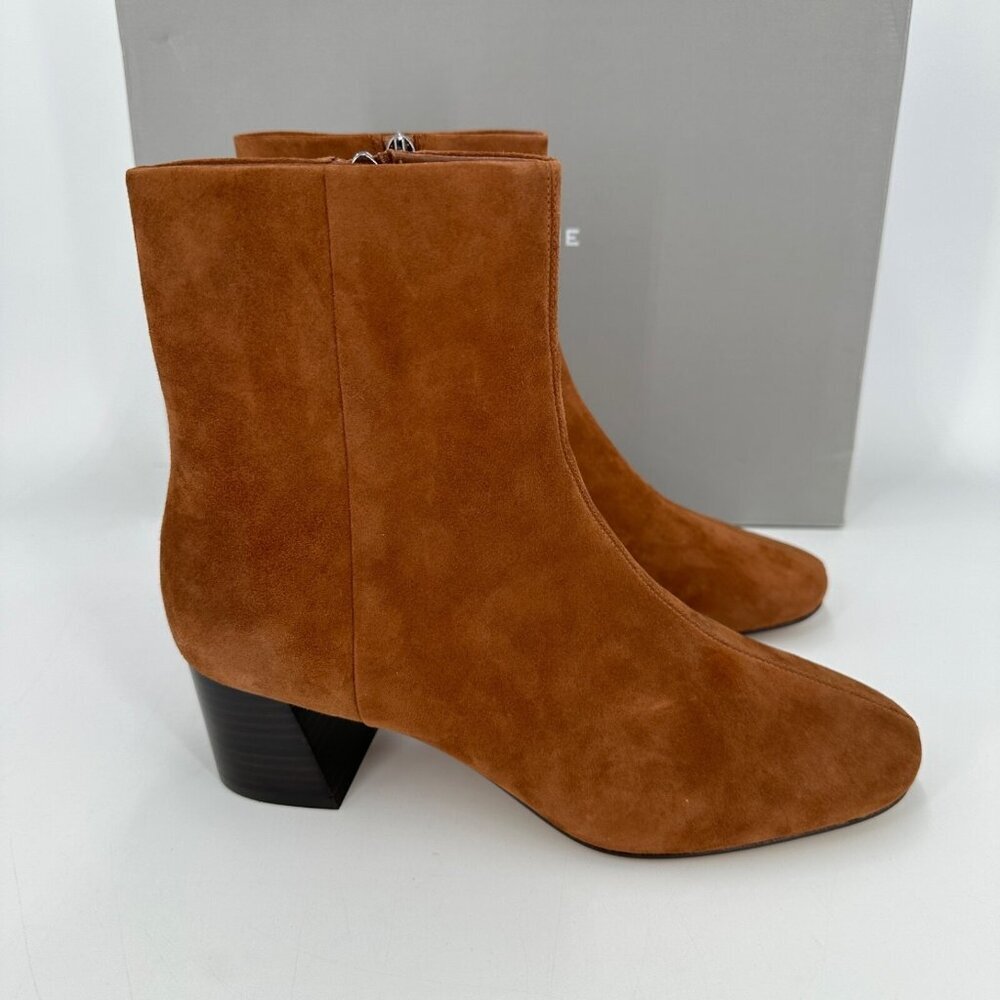 Everlane The Day Boot Tan Suede sz 8.5 Side Zip Ankle Bootie Square Toe NEW